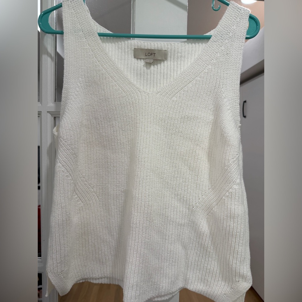 LOFT Off-White V-Neck Lightweight Knit Sweater